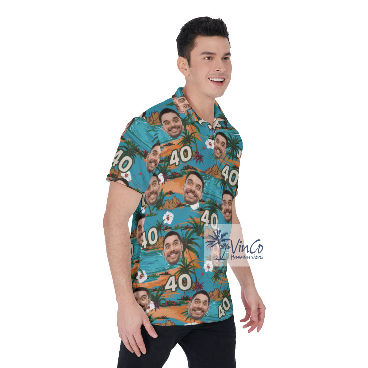 Custom Face Birthday Floral Palm Tree Hawaiian Golf Shirt