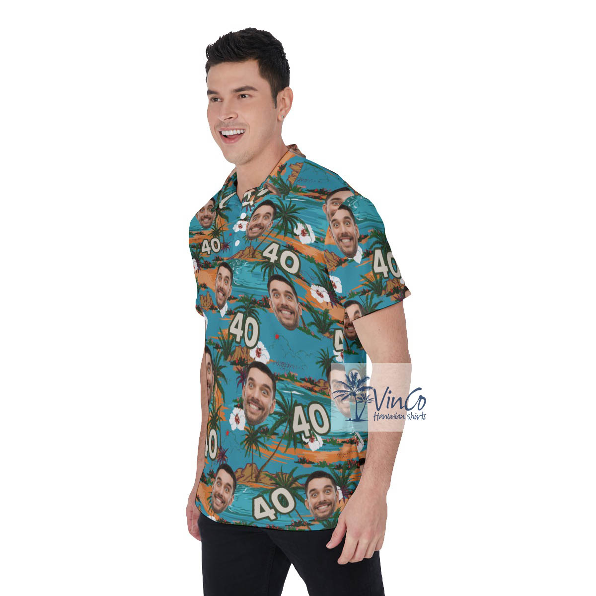 Custom Face Birthday Floral Palm Tree Hawaiian Golf Shirt