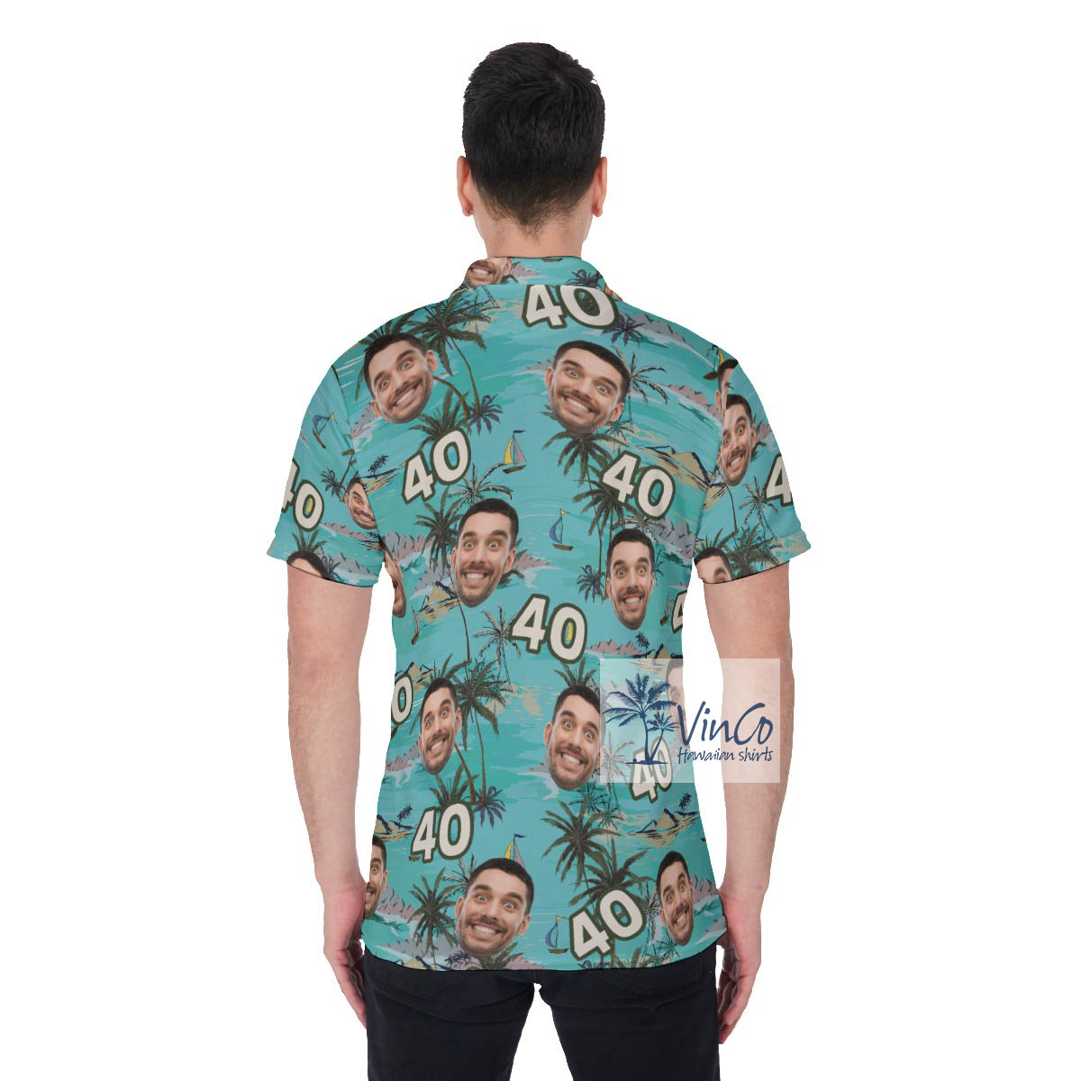 Custom Face Birthday Tropical Palm Trees Hawaiian Polo Golf Shirt