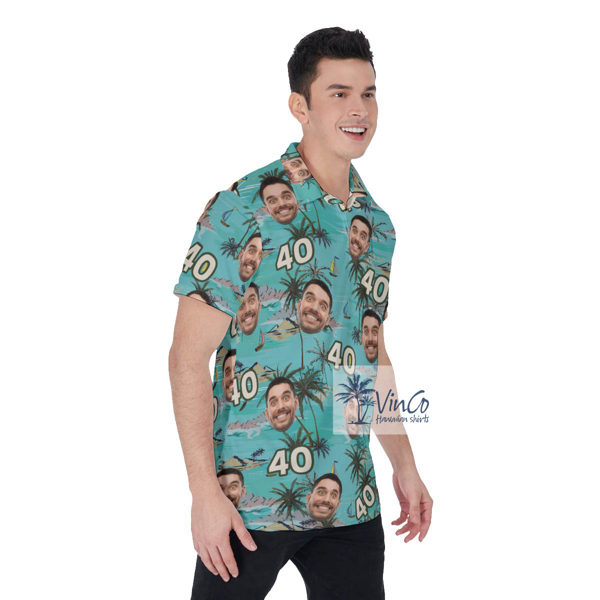 Custom Face Birthday Tropical Palm Trees Hawaiian Polo Golf Shirt