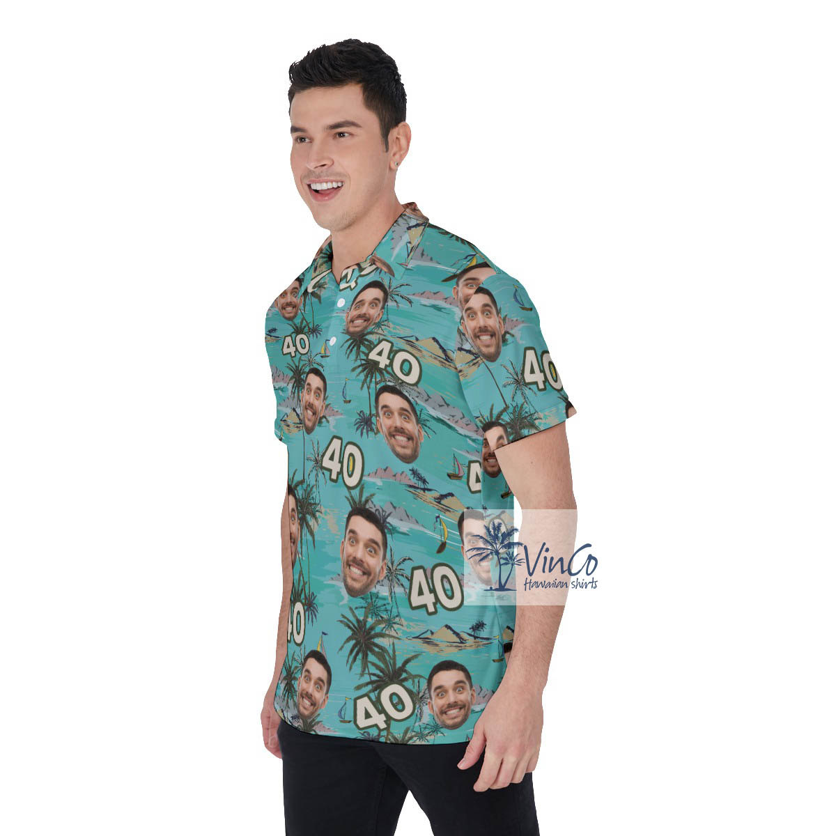 Custom Face Birthday Tropical Palm Trees Hawaiian Polo Golf Shirt