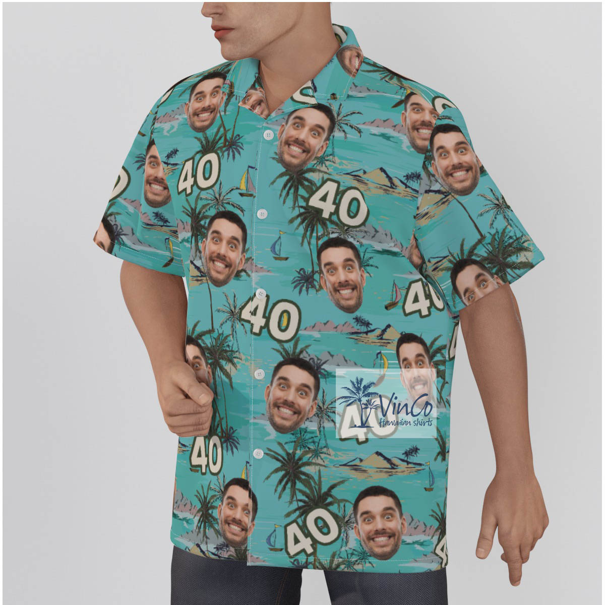 Blue Tropical Island Custom Face Birthday Hawaiian Shirt