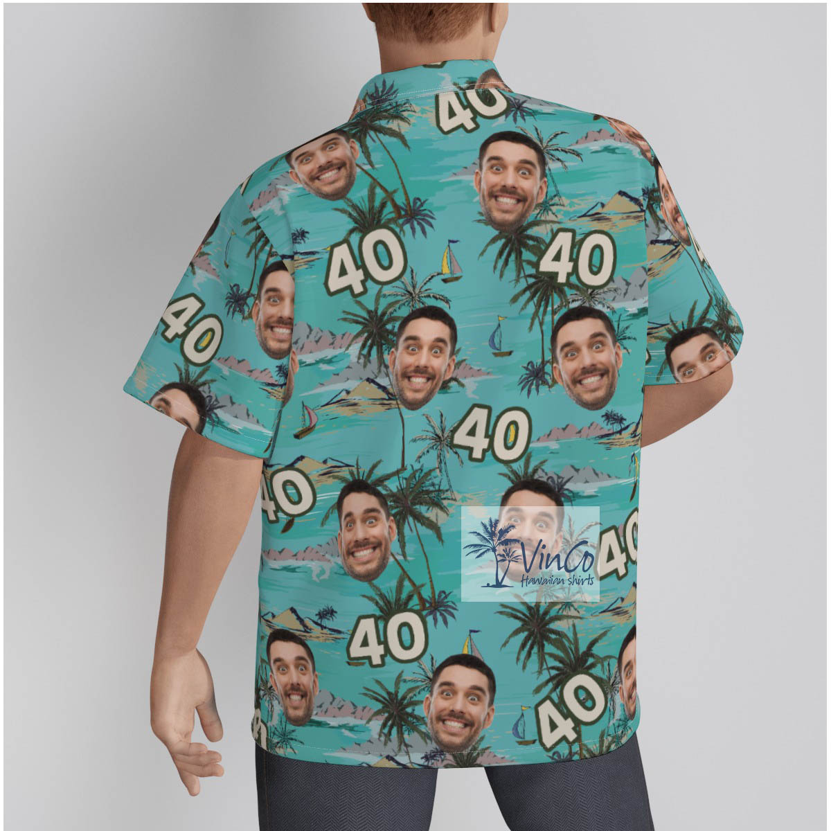 Blue Tropical Island Custom Face Birthday Hawaiian Shirt