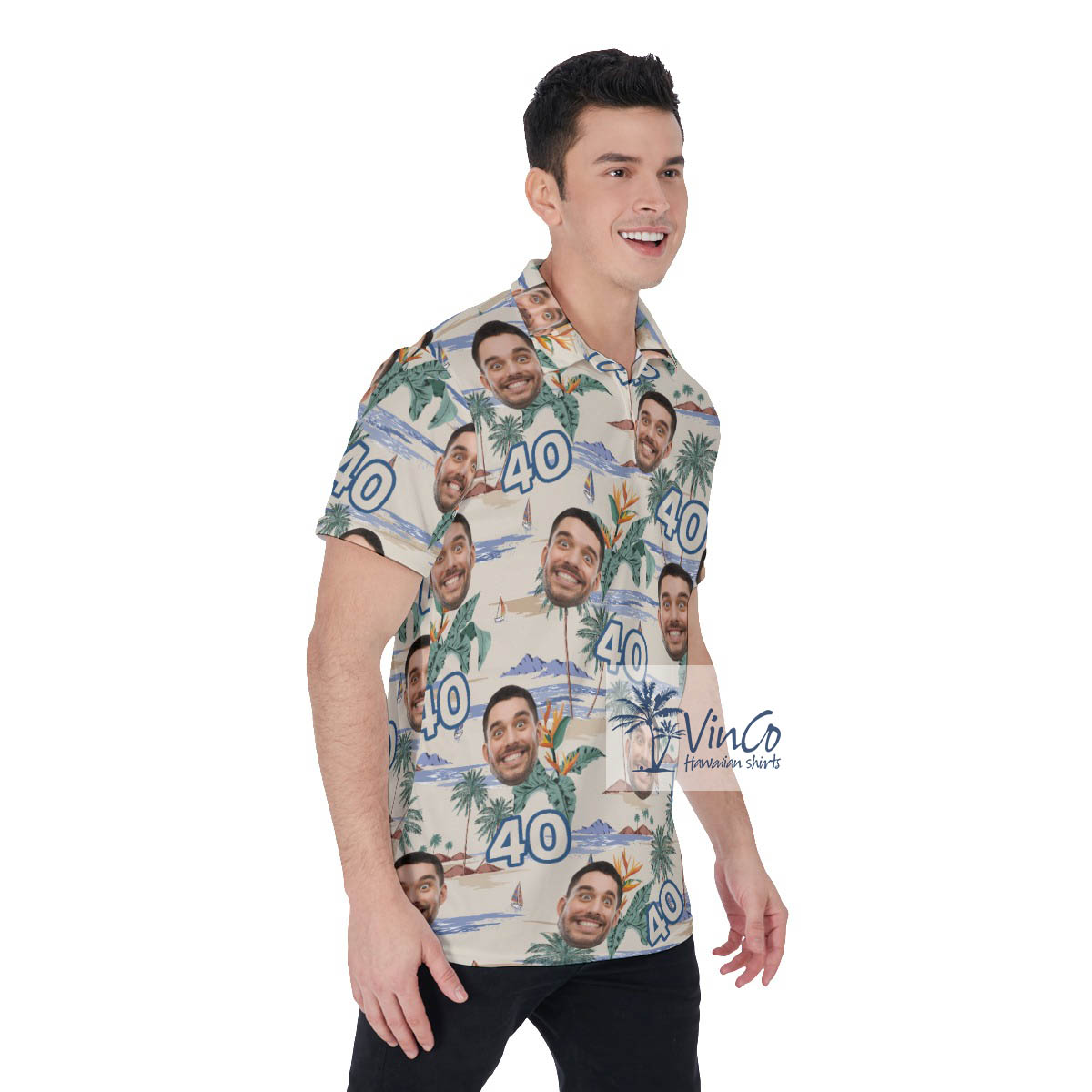 Tropical Island Custom Face Birthday Hawaiian Golf Shirt