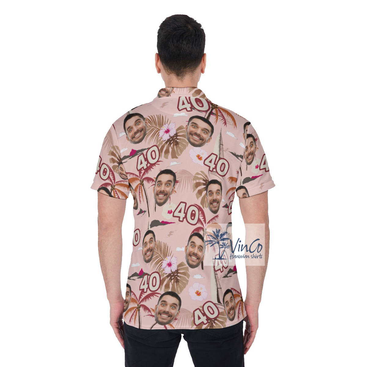 Custom Face Birthday Floral Pink Hawaiian Polo Shirt