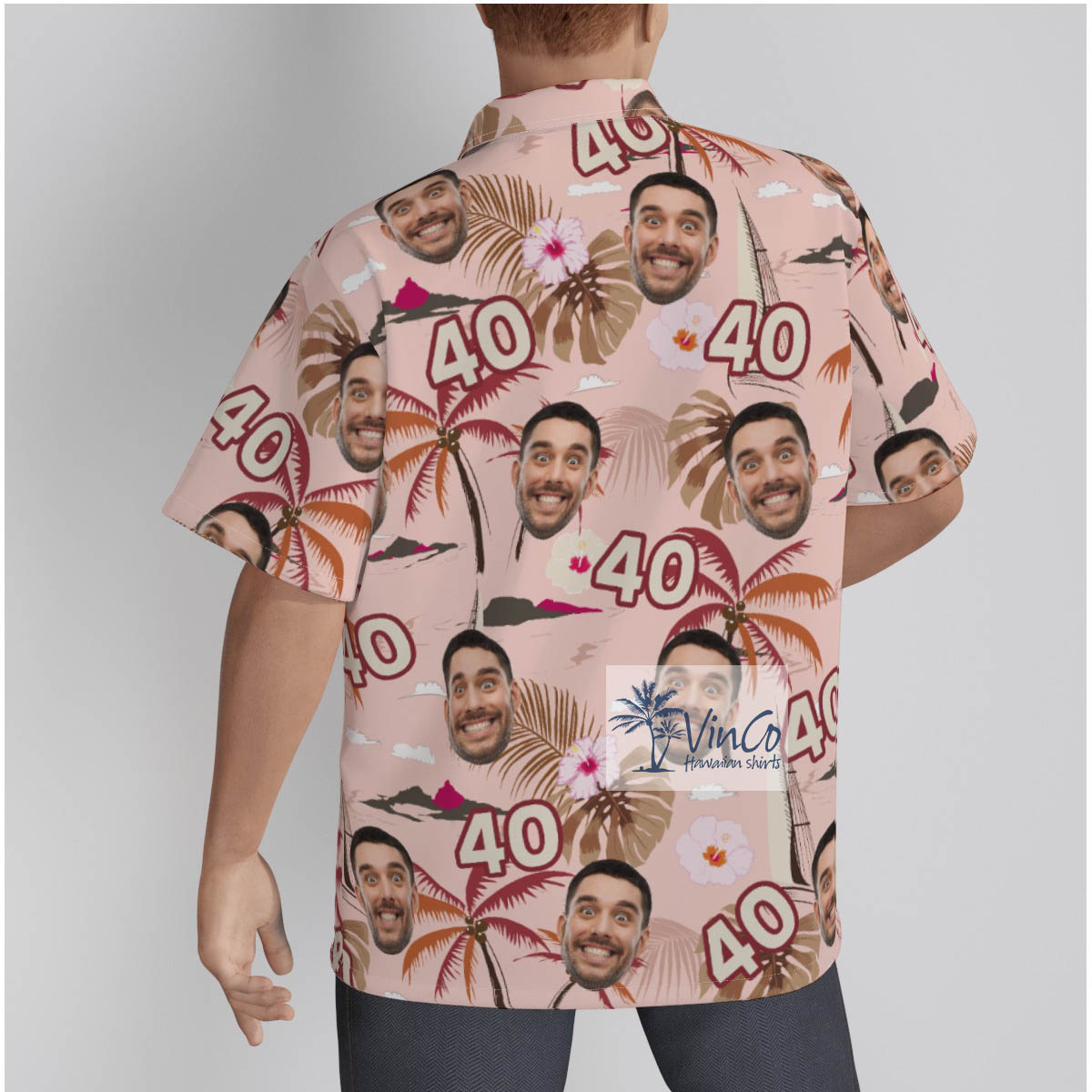 Pink Tropical Palm Trees Custom Face And Age Birthday Hawaiian Shirt