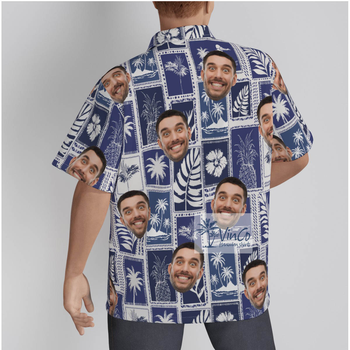 Blue Tropical Palm Trees Custom Face Hawaiian Shirt