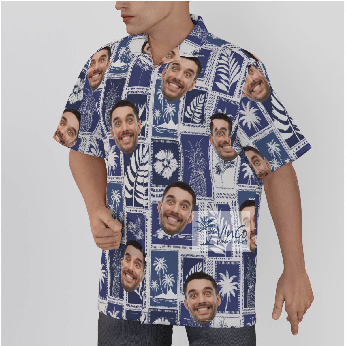 Blue Tropical Palm Trees Custom Face Hawaiian Shirt