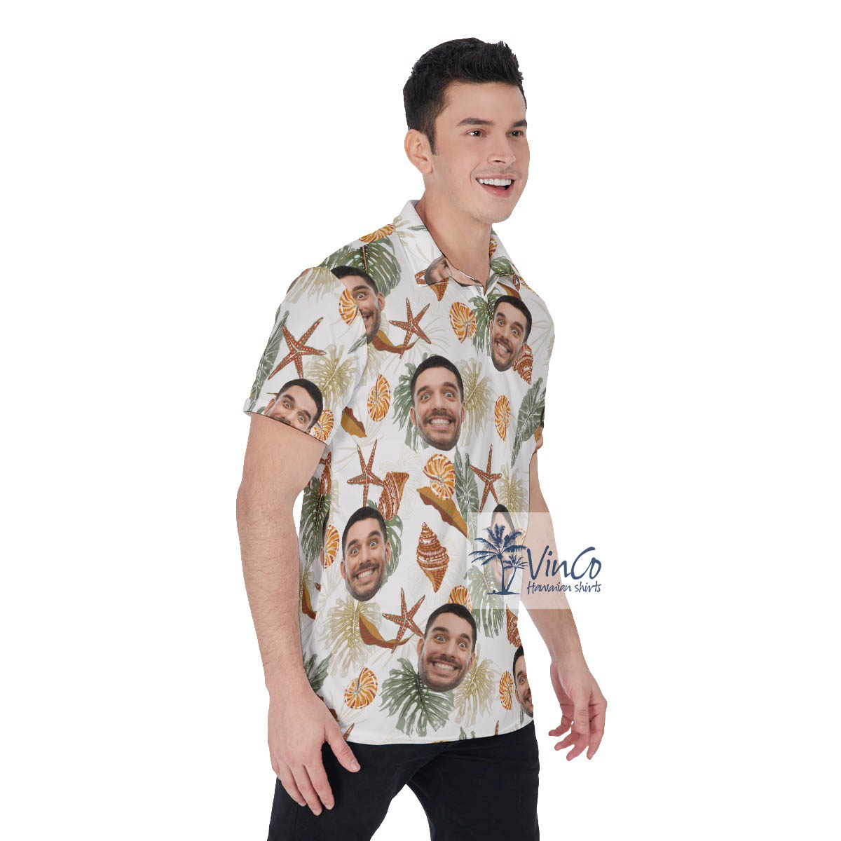 Custom Tropical Sea Star And Seashell Custom Face Hawaiian Polo Shirt