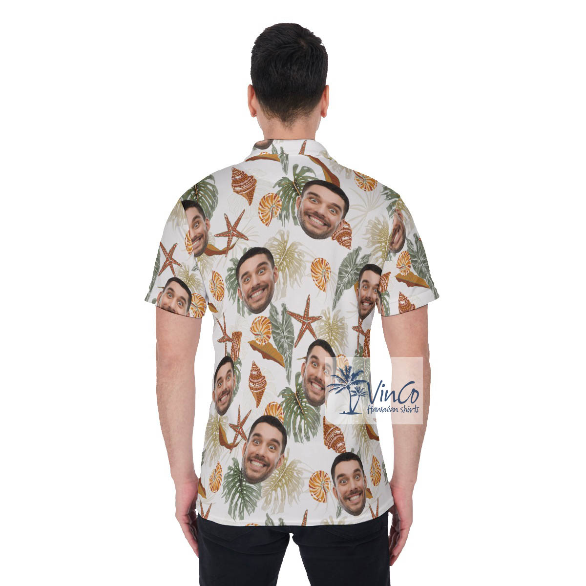 Custom Tropical Sea Star And Seashell Custom Face Hawaiian Polo Shirt