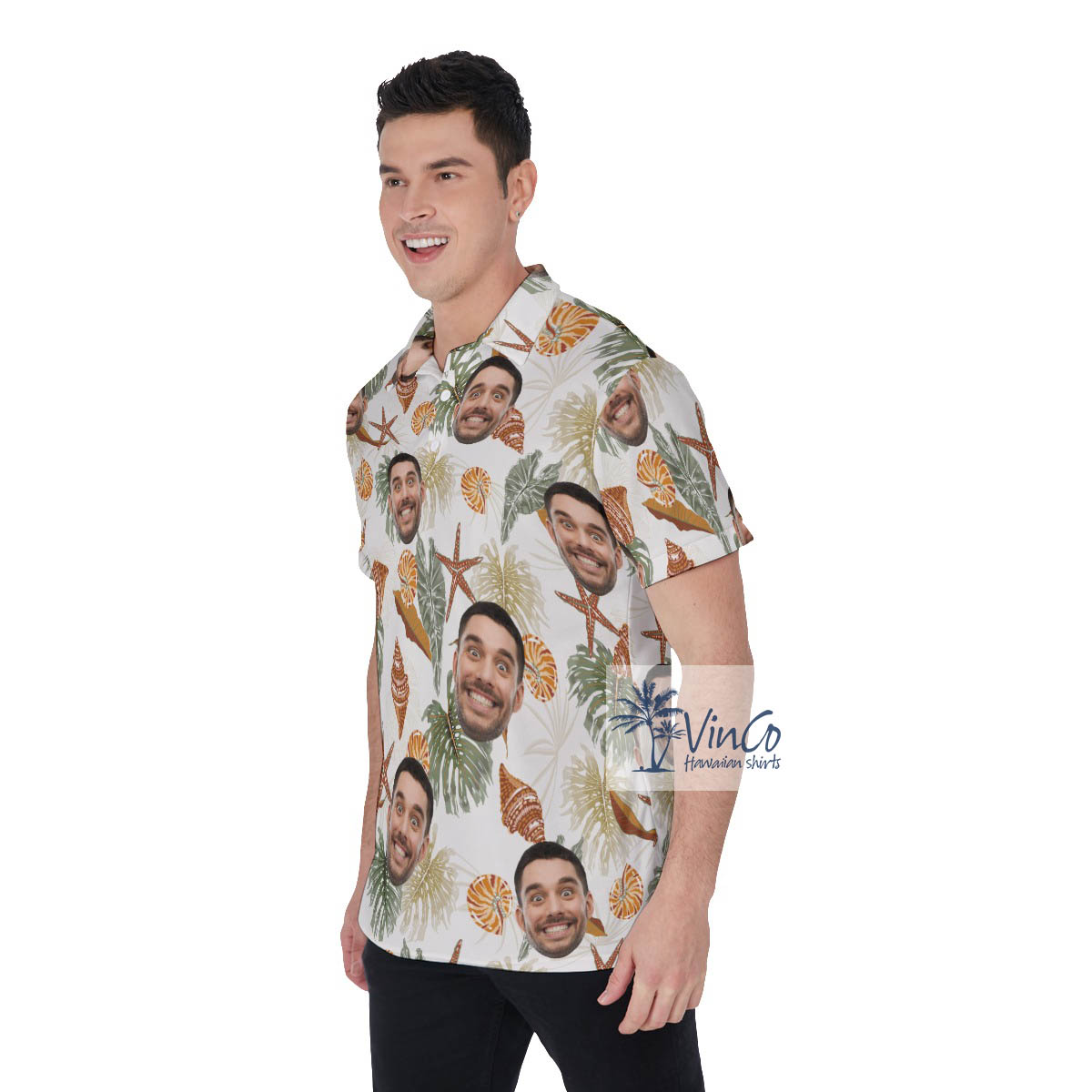 Custom Tropical Sea Star And Seashell Custom Face Hawaiian Polo Shirt