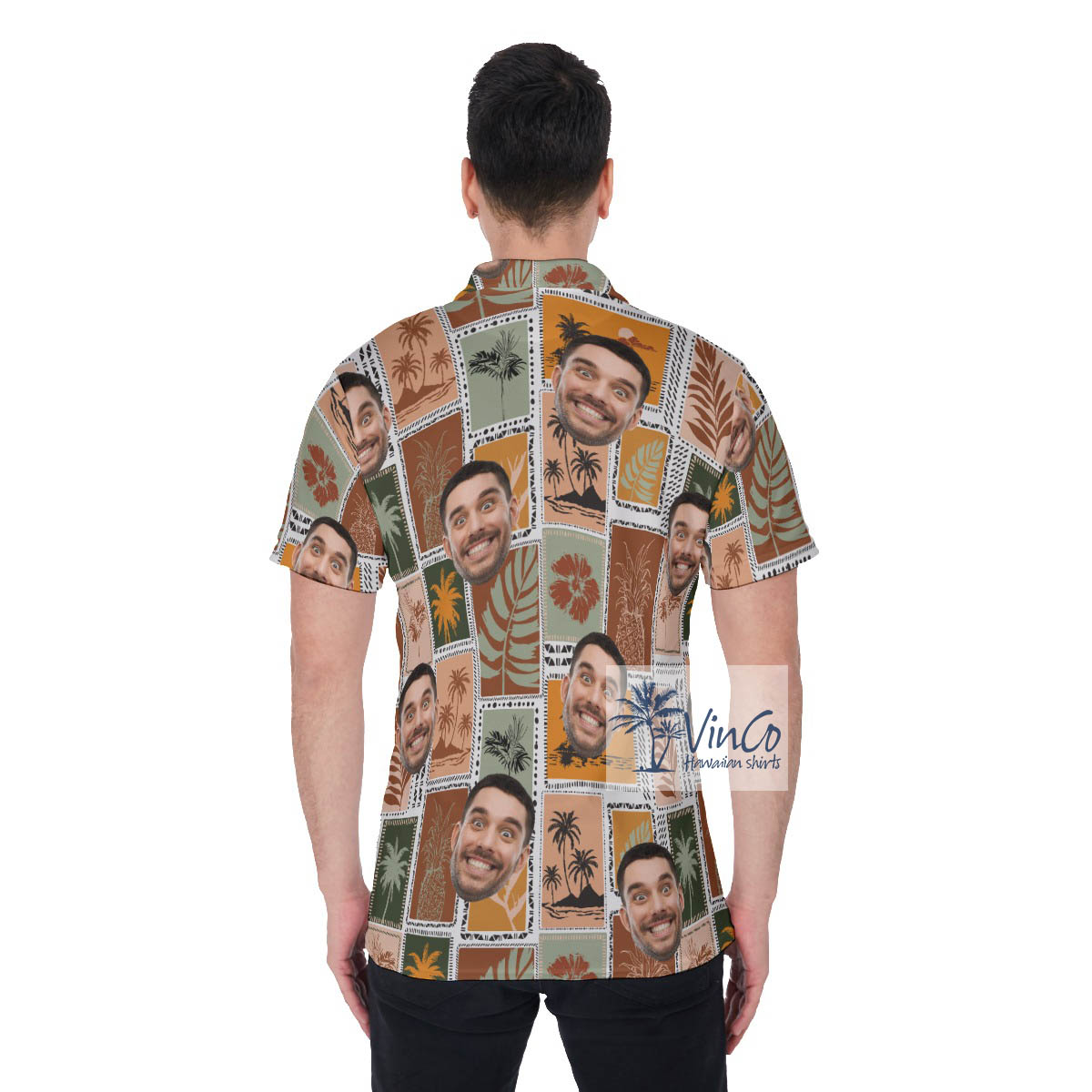 Custom Face Tropical Vintage Palm Tree Hawaiian Polo Shirt