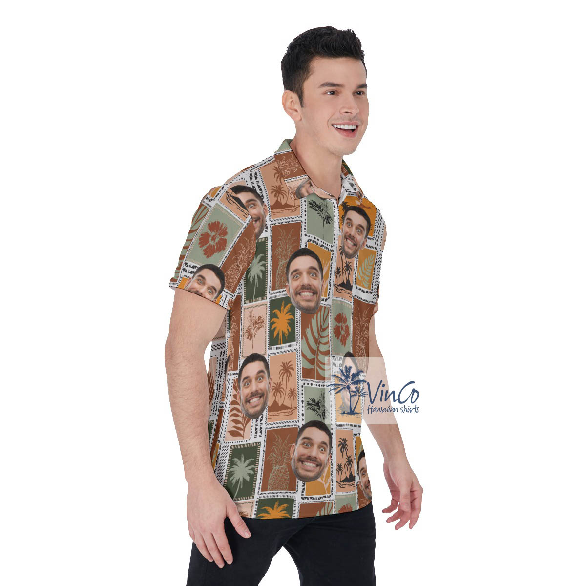 Custom Face Tropical Vintage Palm Tree Hawaiian Polo Shirt