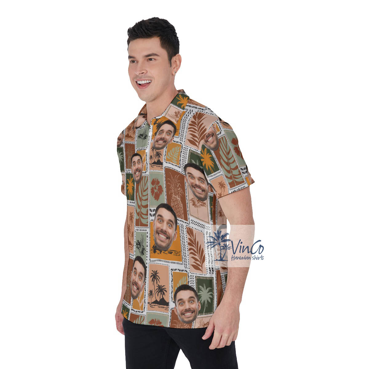 Custom Face Tropical Vintage Palm Tree Hawaiian Polo Shirt