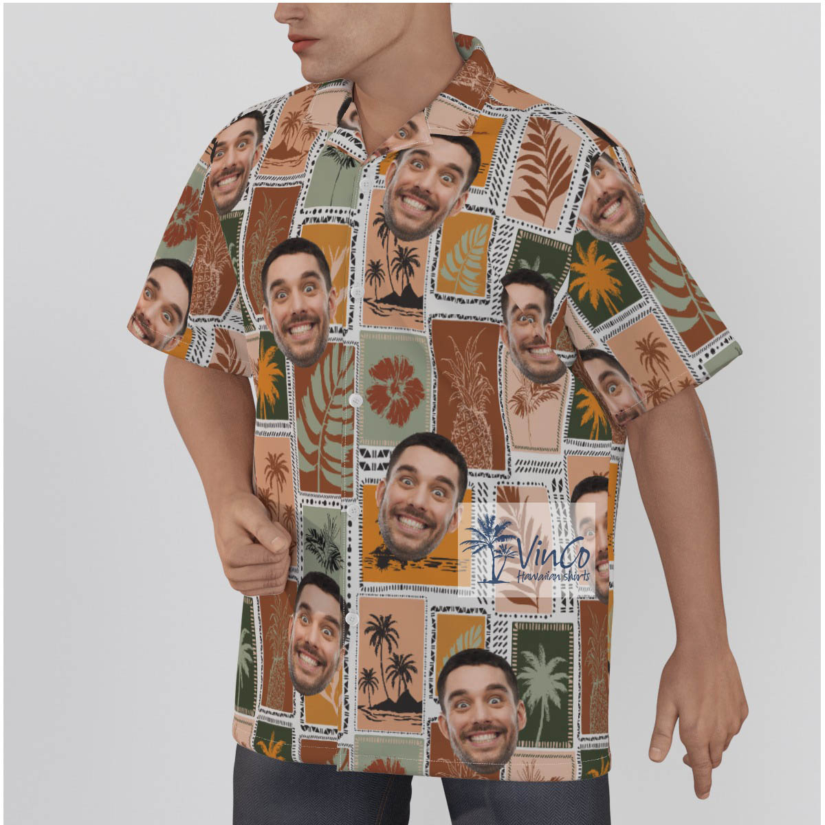 Vintage Tropical Palm Tree Custom Face Hawaiian Shirts For Men