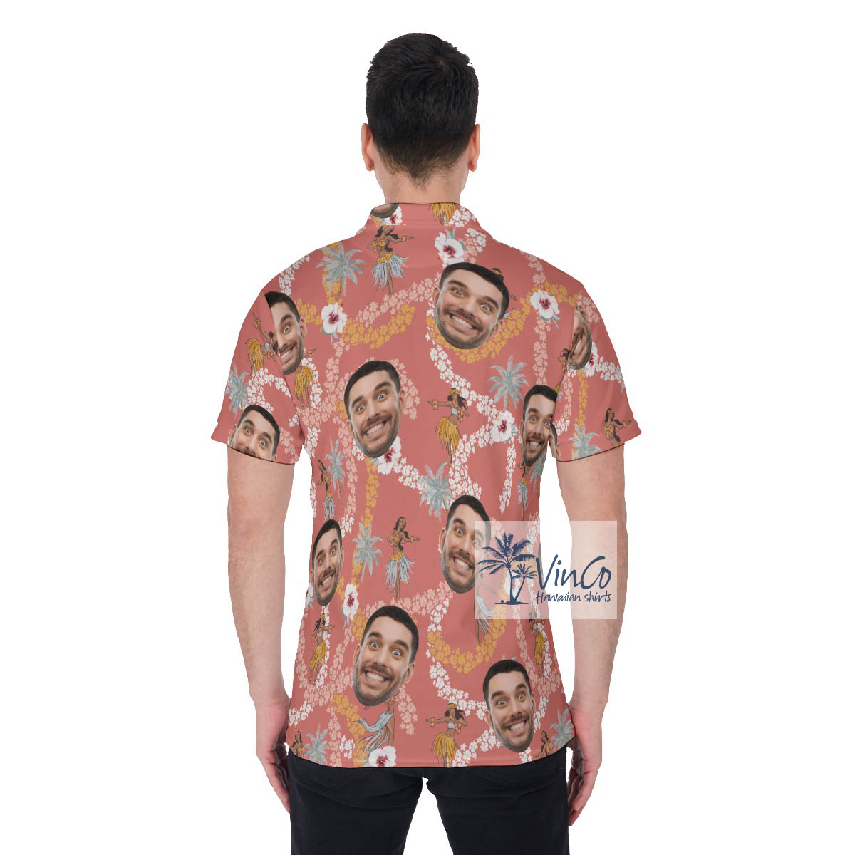 Vintage Aloha Girl Pink Golf Shirt With Custom Face