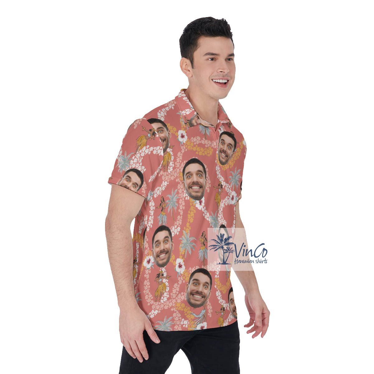 Vintage Aloha Girl Pink Golf Shirt With Custom Face