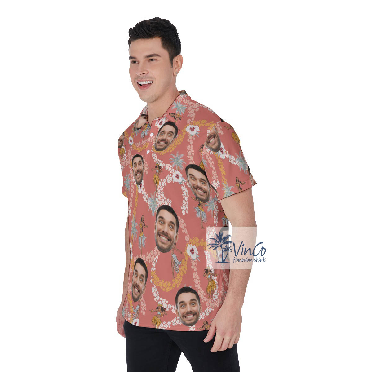 Vintage Aloha Girl Pink Golf Shirt With Custom Face