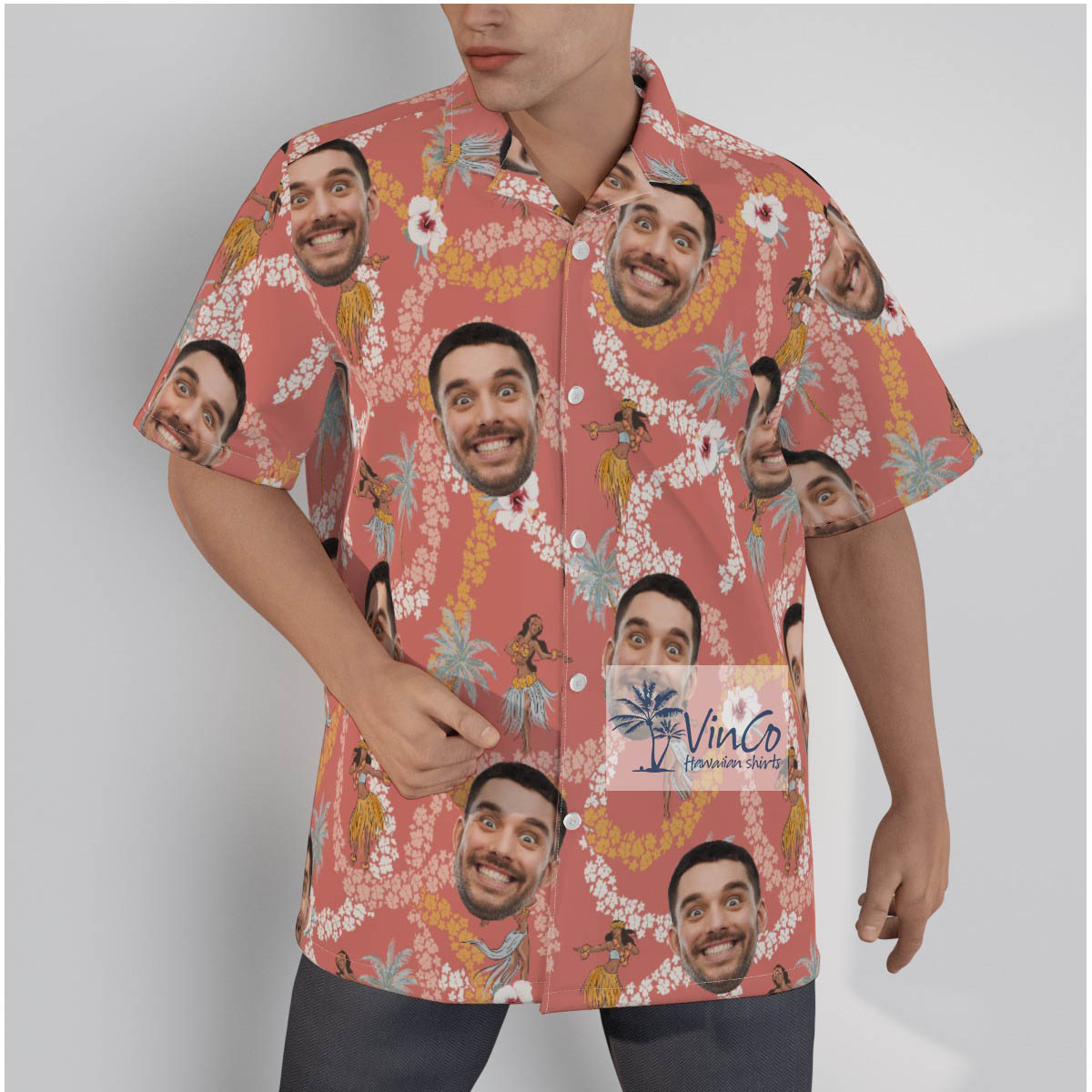 Funny Custom Face Hula Girl Vintage Hawaiian Shirt - variant image 1