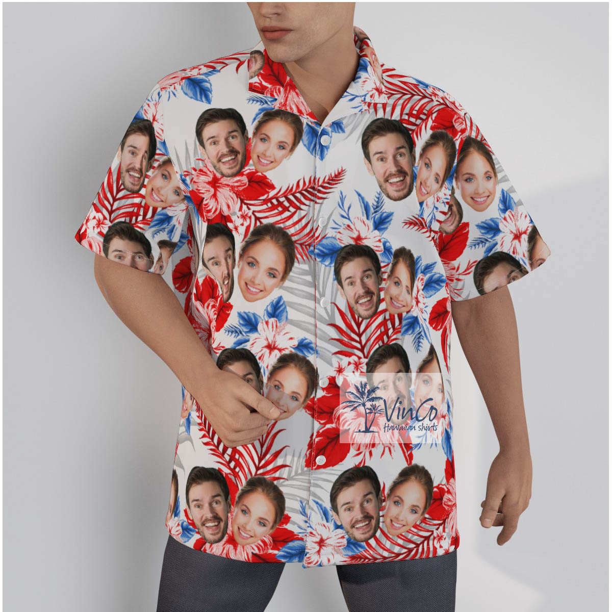 Custom Hibiscus Hawaiian Shirt With Couple Faces - variant image 1