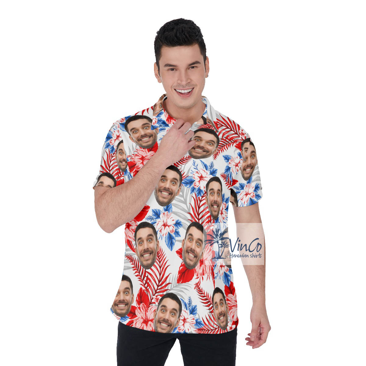 Tropical Hibiscus Custom Face White Golf Shirt - variant image 1