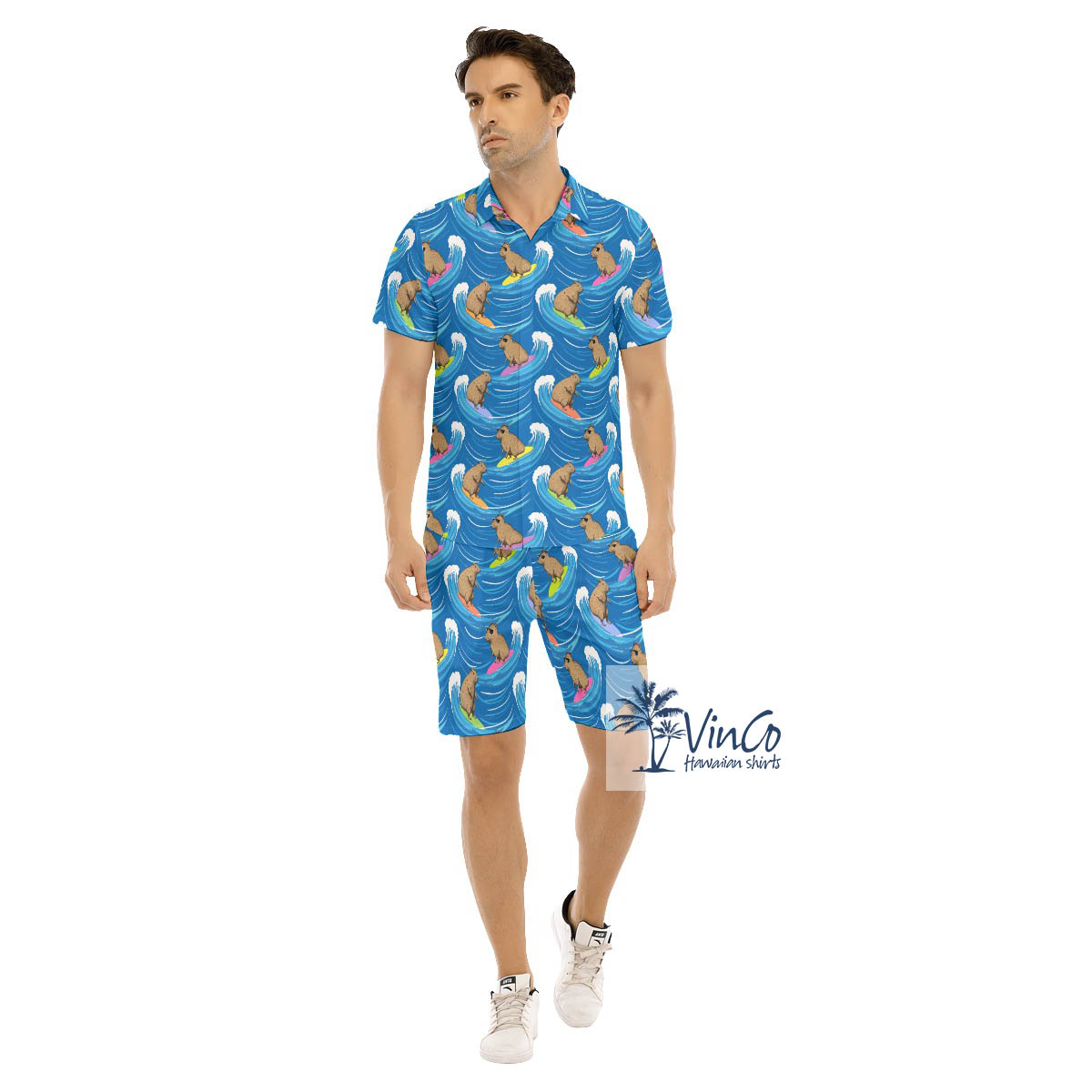 Capybara Hawaiian Button Up Shirt Set For Men - variant image 1