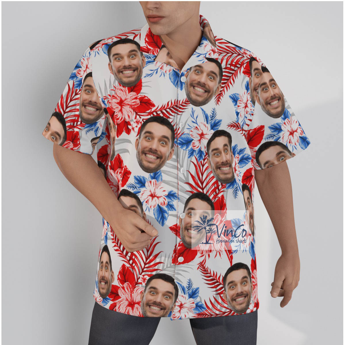 Customized Floral Hibiscus Hawaiian Shirt With Face - variant image 1