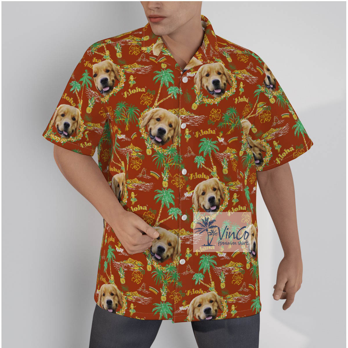 Custom Tropical Island Hula Girl Hawaiian Shirt With Dog Face - variant image 1