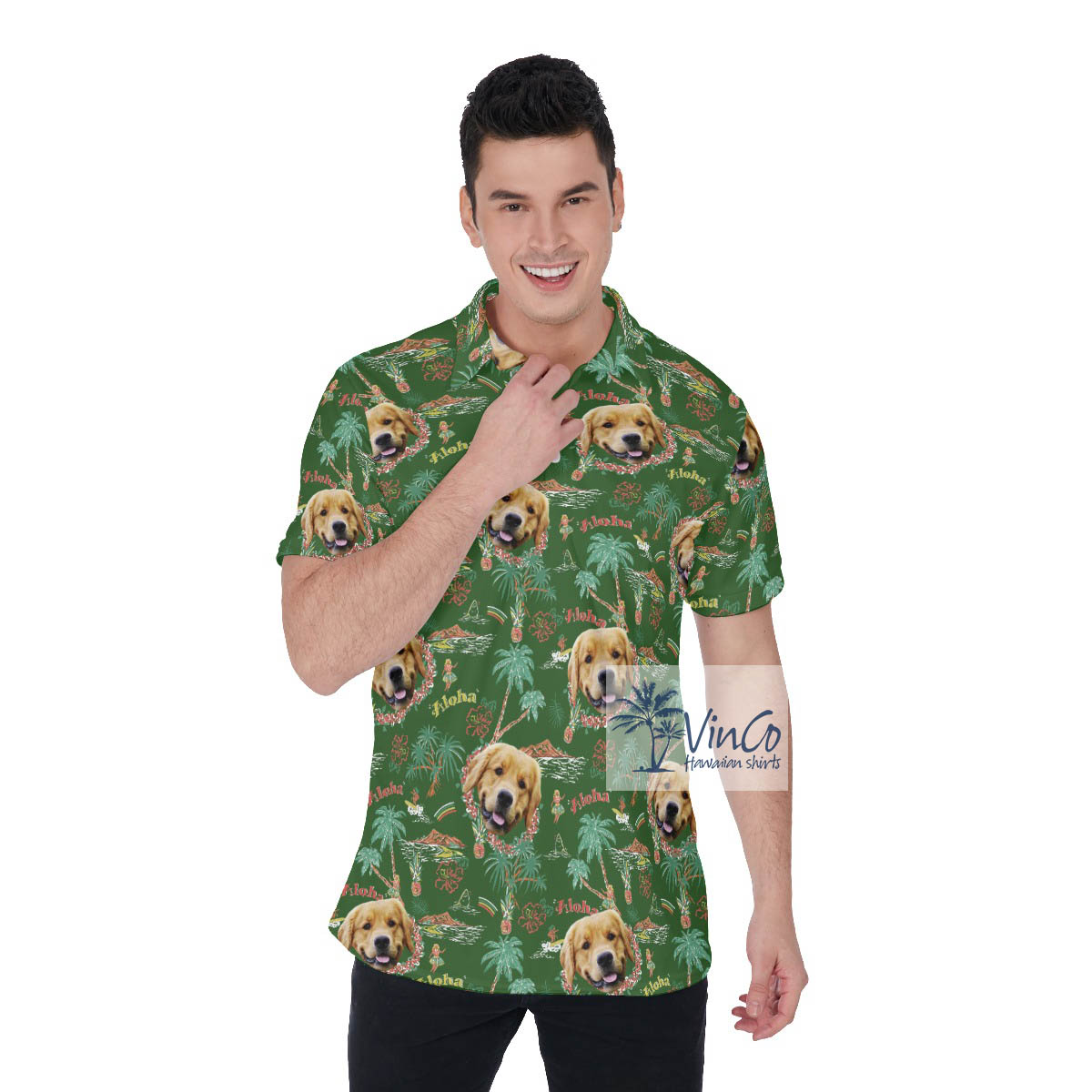 Custom Dog Face Tropical Hula Girl Hawaiian Polo Shirt - variant image 1