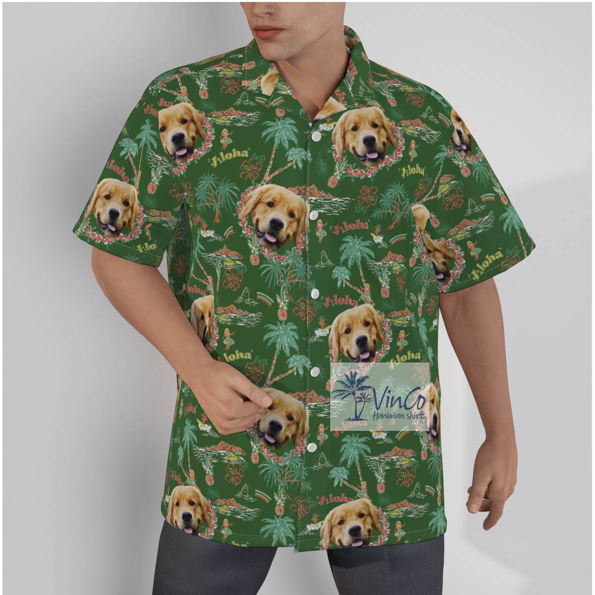 Funny Custom Tropical Island Hula Girl Hawaiian Shirt With Dog Face - variant image 1