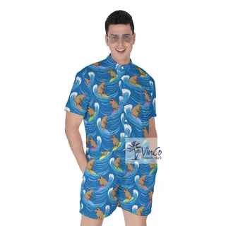 Funny Surfing Capybara Hawaiian Romper For Men