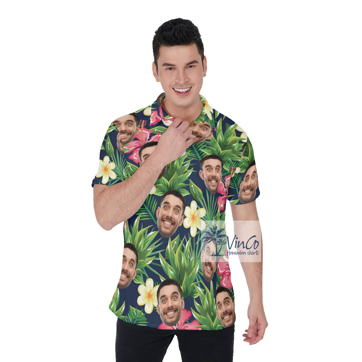 Funny Custom Face Tropical Hibiscus Hawaiian Golf Polo Shirt - variant image 1