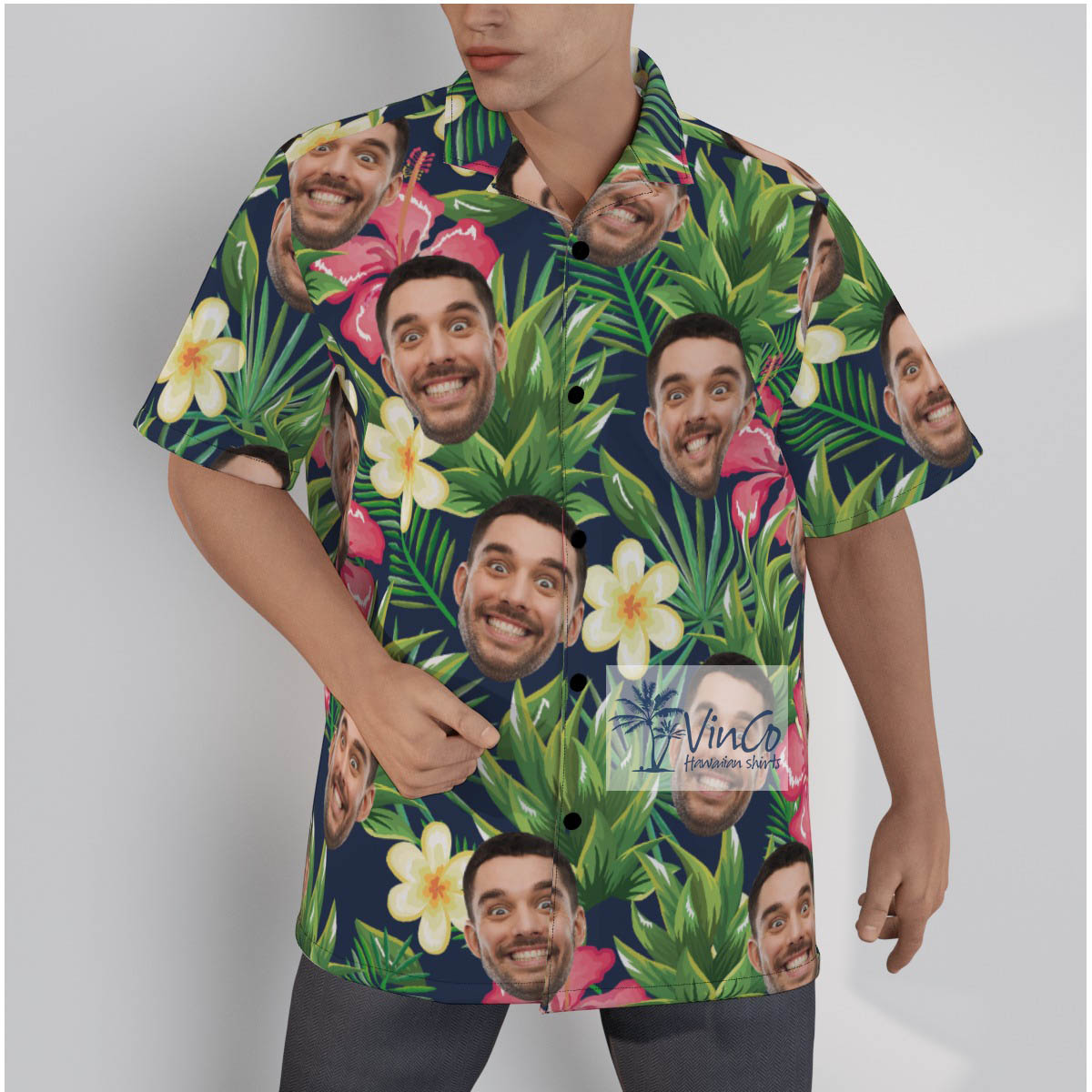 Customize Tropical Hibiscus Hawaiian Shirt With Face - variant image 1