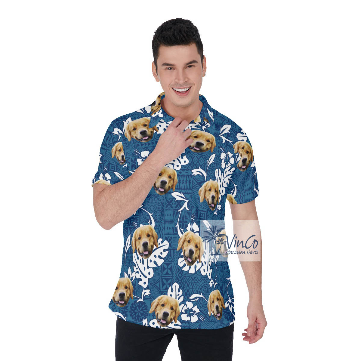 Funny Custom Vintage Hibiscus Hawaiian Polo Shirt With Dog Face - variant image 1