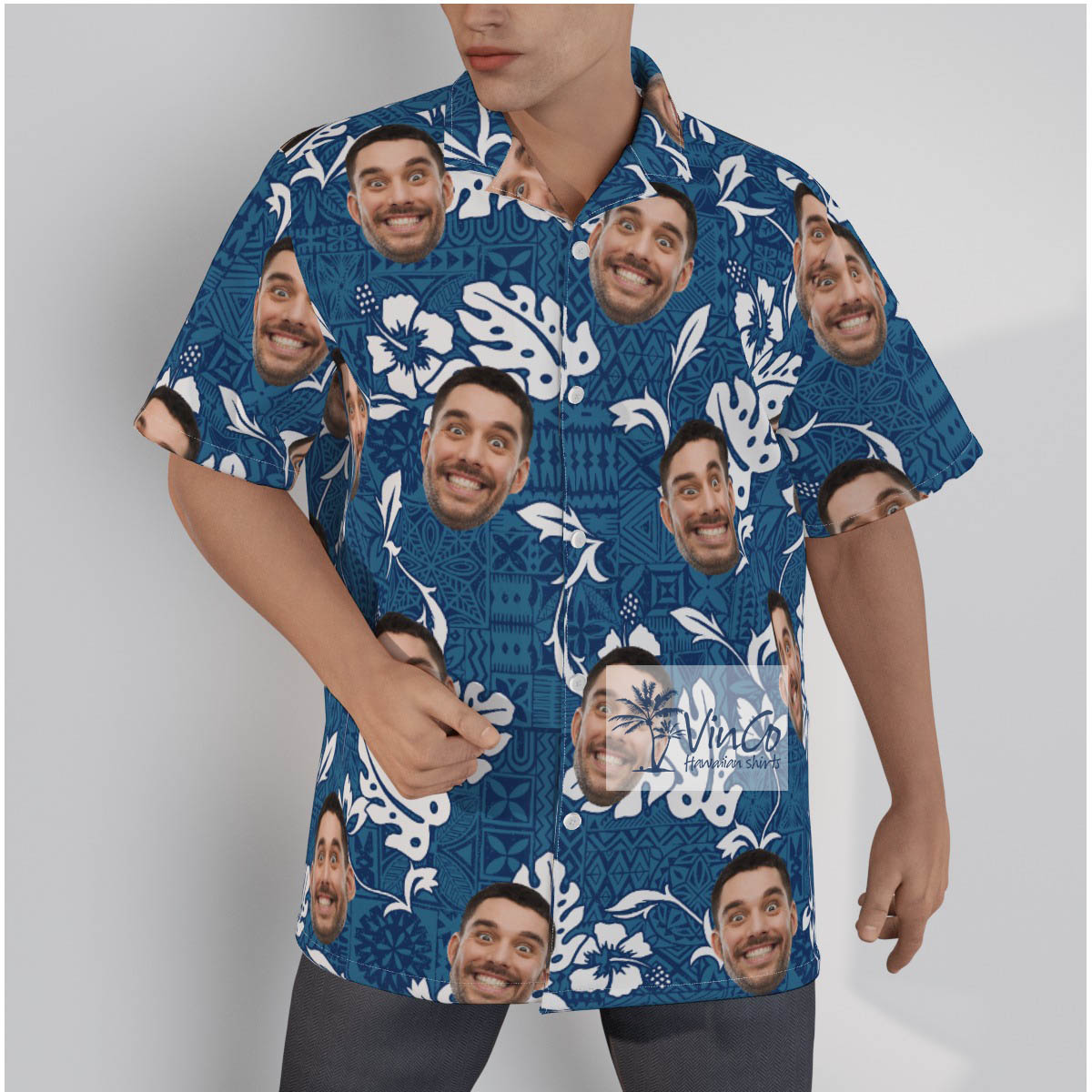 Funny Custom Face Vintage Navy Aloha Shirt - variant image 1
