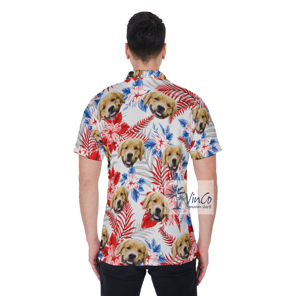 Tropical Hibiscus Hawaiian Polo Shirt With Custom Dog Face