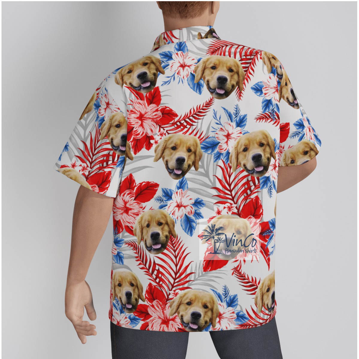 Funny Custom Dog Face Hibiscus Men's Hawaiian Shirt