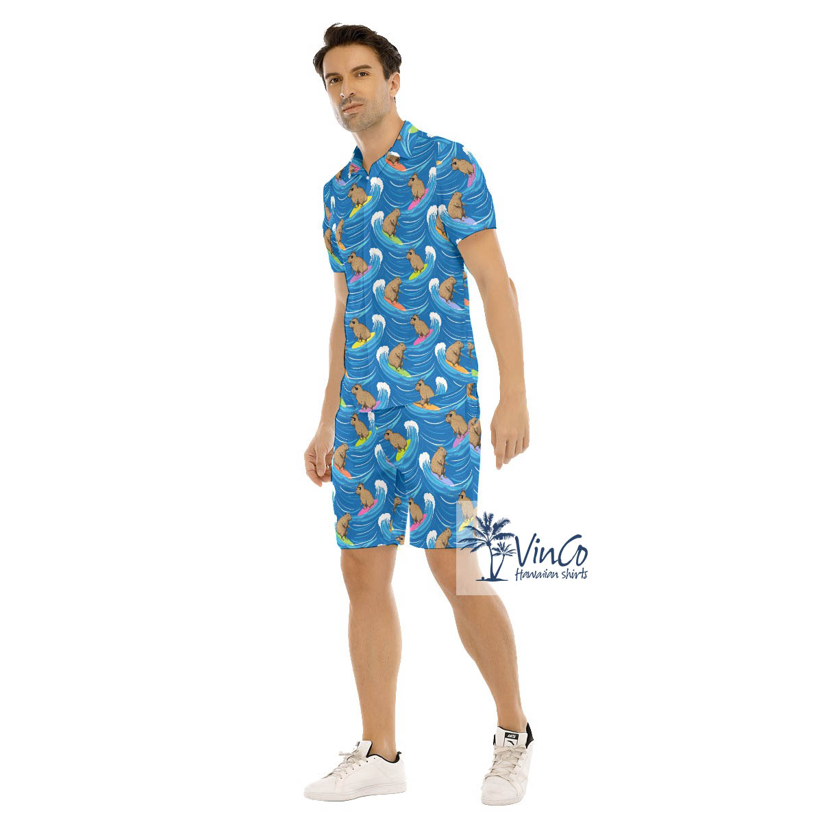 Capybara Hawaiian Button Up Shirt Set For Men