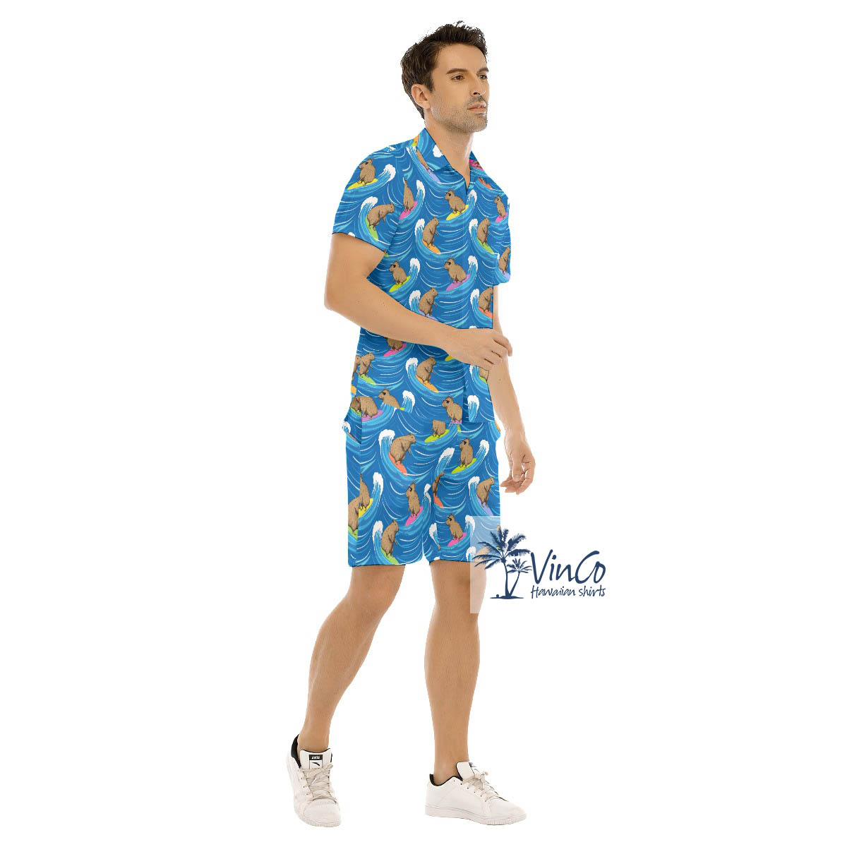 Capybara Hawaiian Button Up Shirt Set For Men