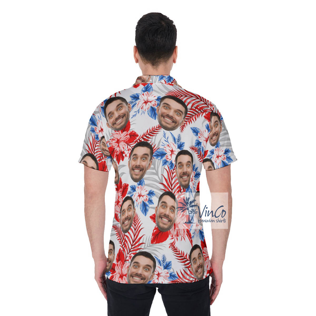 Tropical Hibiscus Custom Face White Golf Shirt
