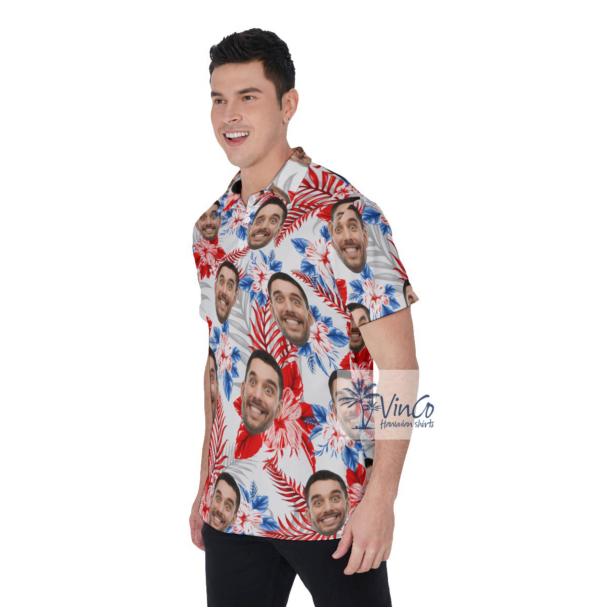 Tropical Hibiscus Custom Face White Golf Shirt