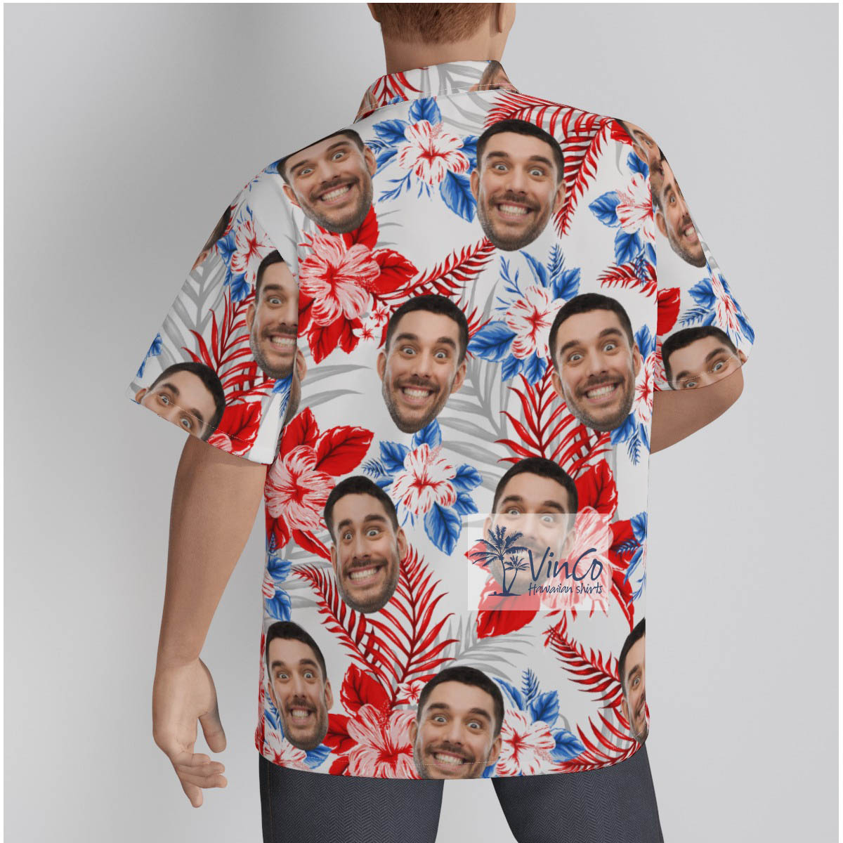 Customized Floral Hibiscus Hawaiian Shirt With Face