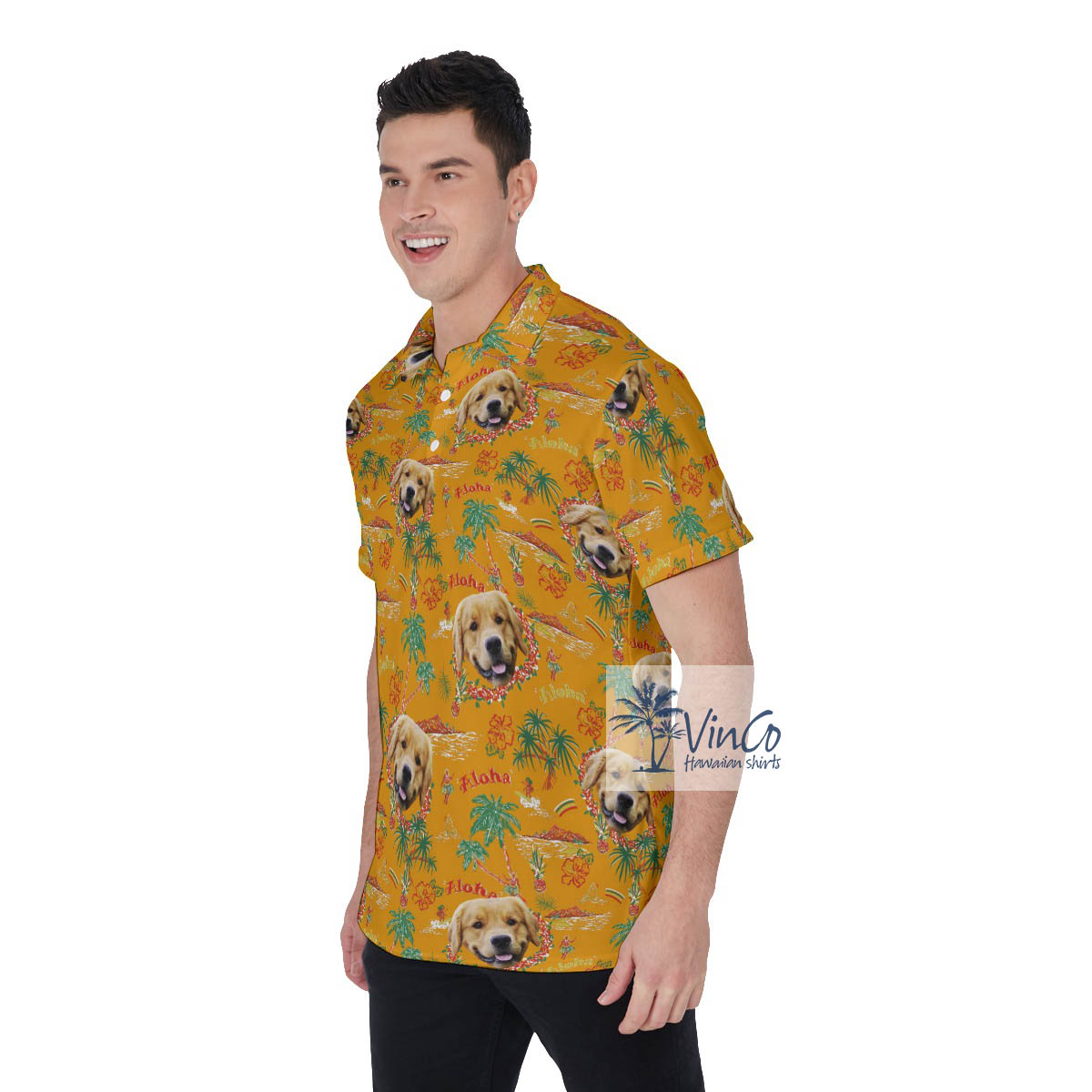 Custom Vintage Tropical Hula Girl Hawaiian Polo Shirt With Dog Face