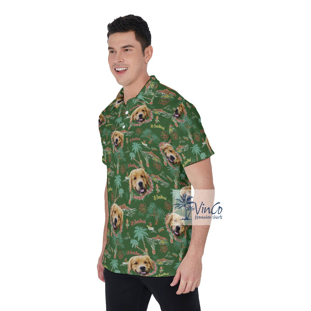 Custom Dog Face Tropical Hula Girl Hawaiian Polo Shirt