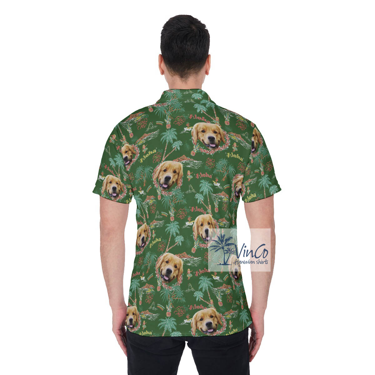 Custom Dog Face Tropical Hula Girl Hawaiian Polo Shirt