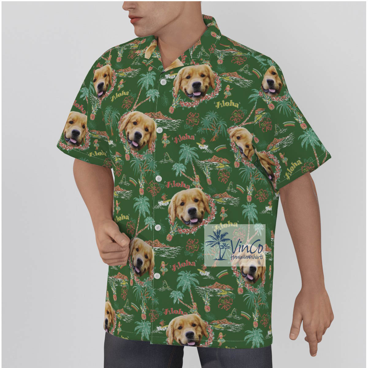 Funny Custom Tropical Island Hula Girl Hawaiian Shirt With Dog Face
