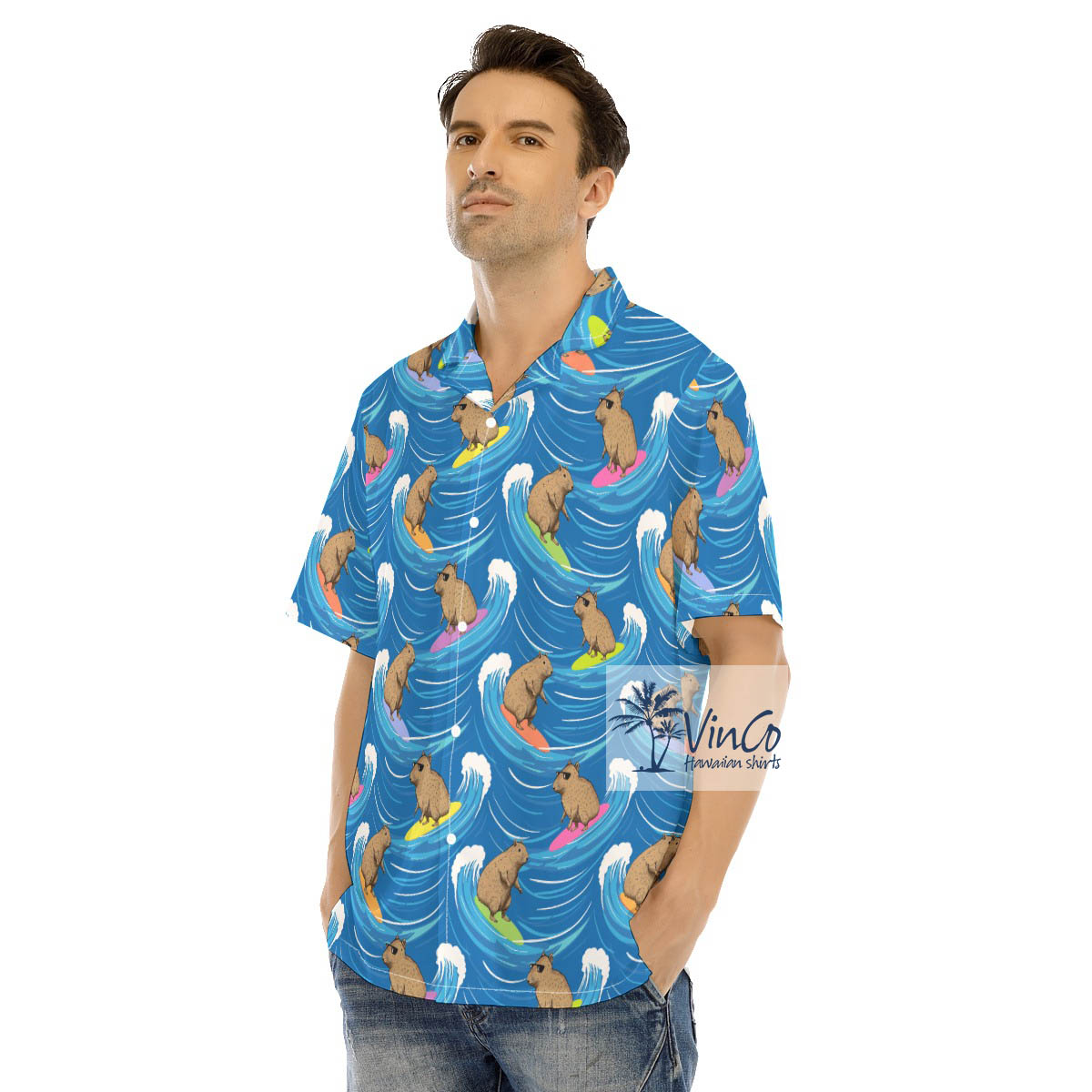 Capybara Surfing Hawaiian Beach Shirt