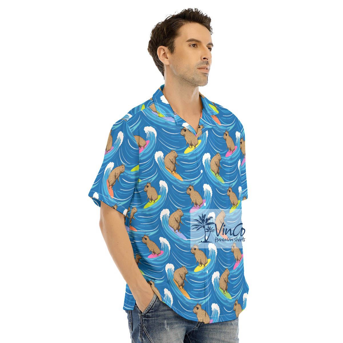 Capybara Surfing Hawaiian Beach Shirt