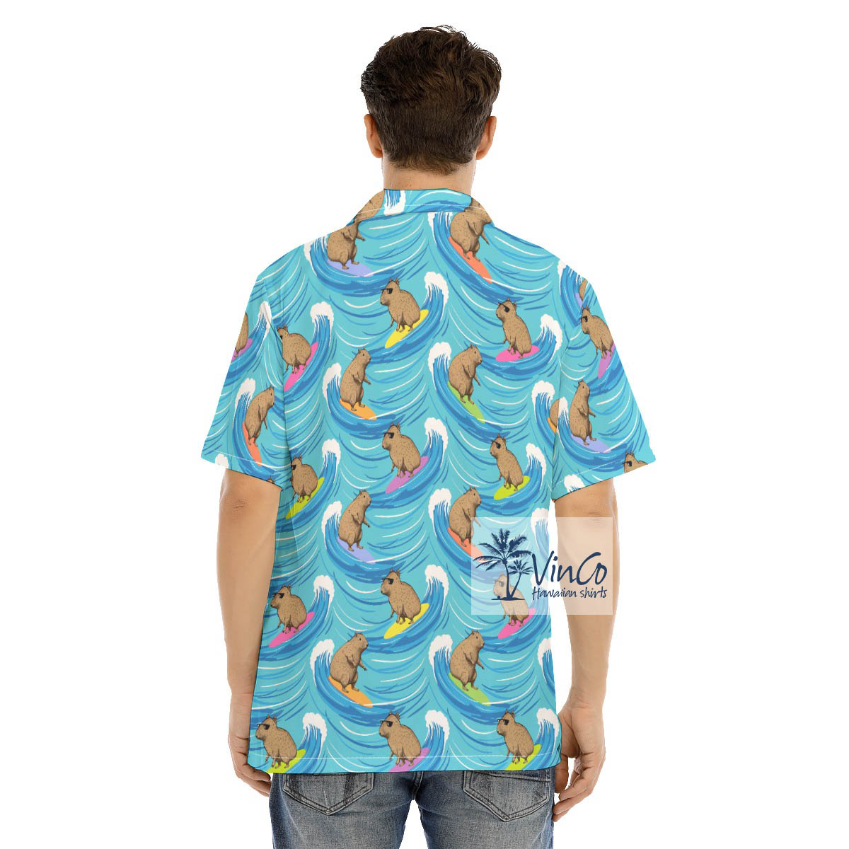 Funny Capybara Surfing Men's Hawaiian Shirt