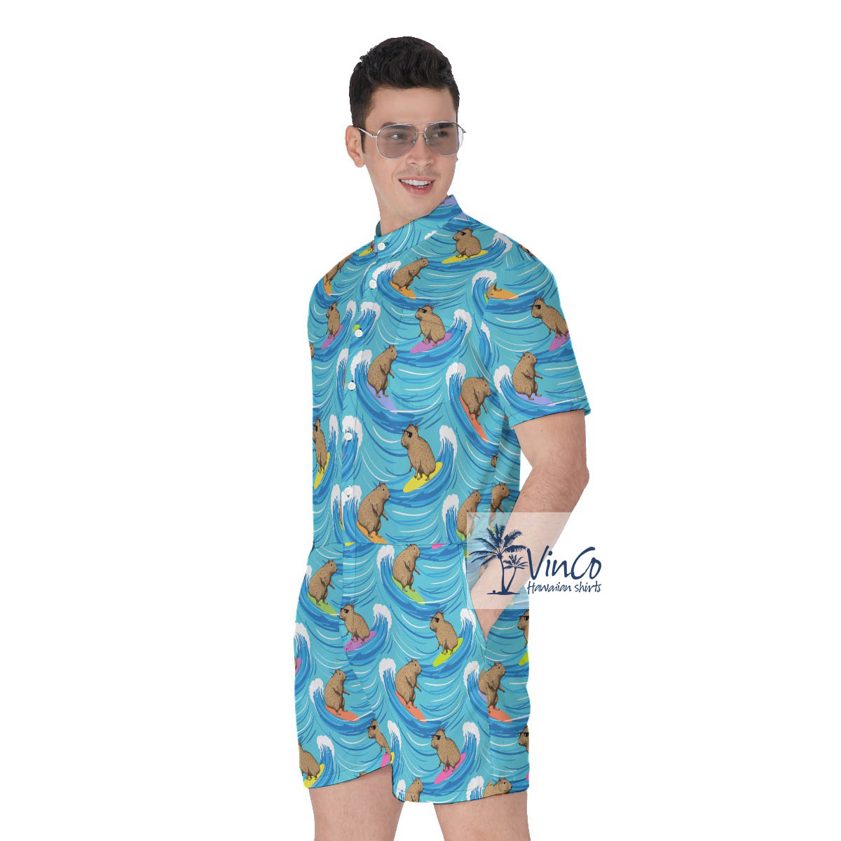 Capybara Surfing Summer Romper For Men
